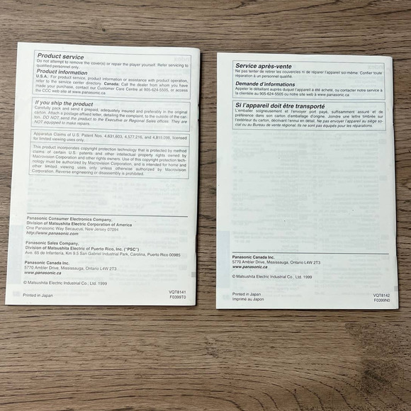 Panasonic Palm Theater DVD-L50D DVD Player Operating Owners Instruction Manual - Picture 2 of 4